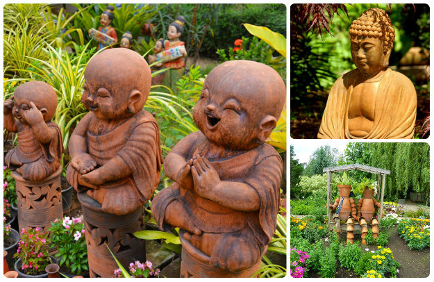 Terracotta coloured garden statues